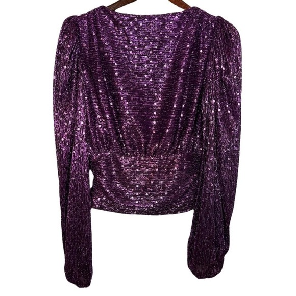 For Love and Lemons La Villette Purple Sparkle Deep V Shimmer Top Shirt Blouse - Picture 5 of 5